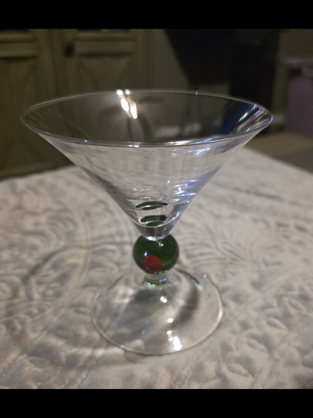 MCM Martini Glass with Green Olive Accent - Glassware, Set Of 4.